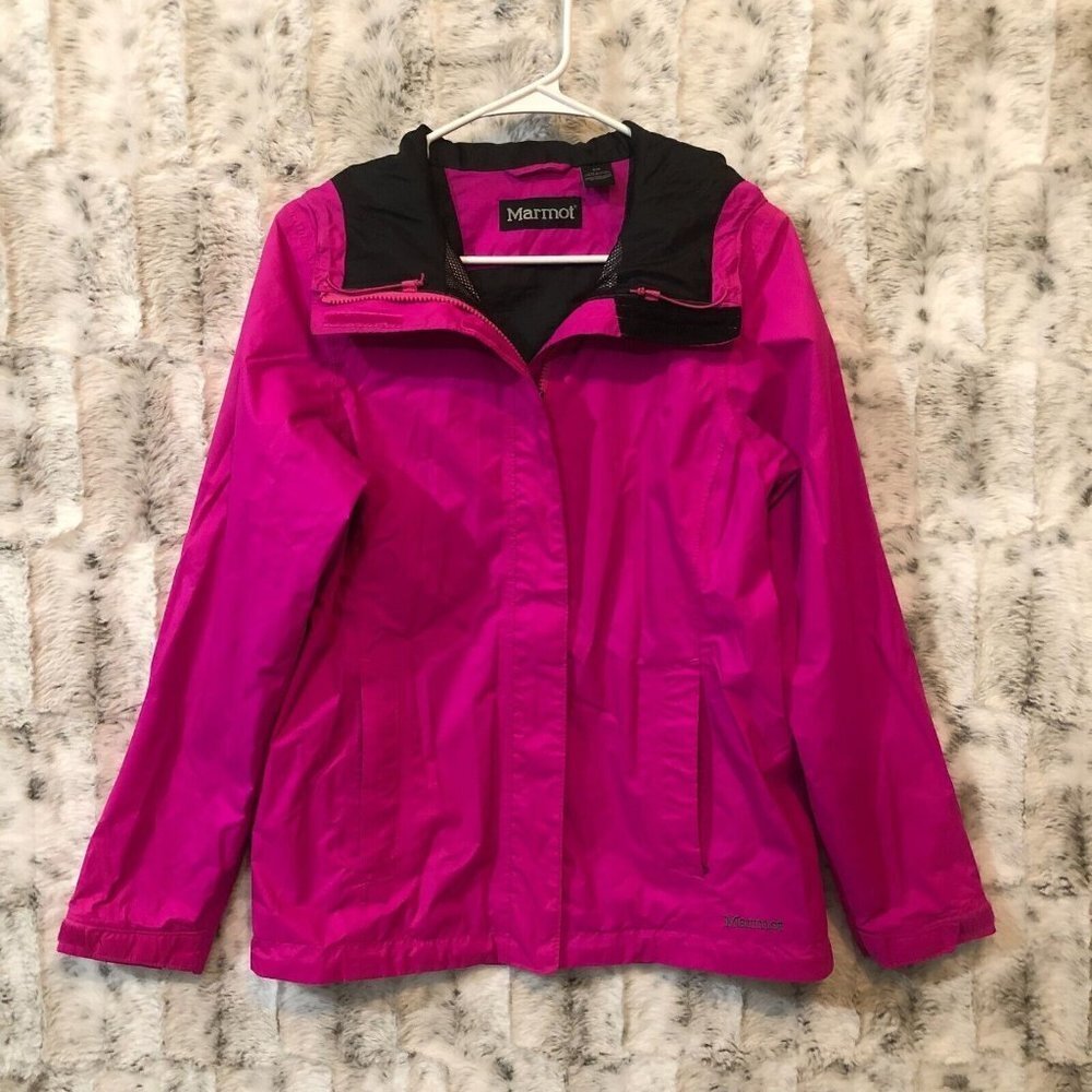 Marmot Womens Full Zip Hooded Windbreaker Rain Jacket Fuchsia Pink Small
